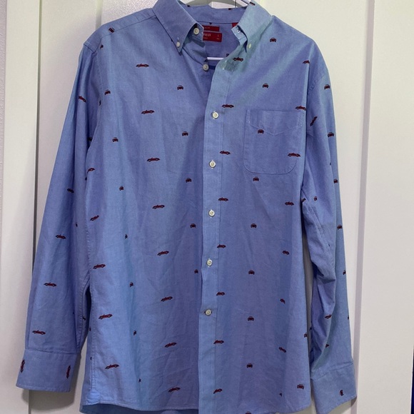 CREMIEUX Slim Fit Long Sleeve Button Down Shirt lil Red Corvette Graphic Size L